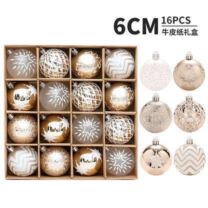 New Christmas Decorations 16 Champagne Gold White Ball Ornaments Christmas Tree Hanging Decorations Home Party Decorative Pieces