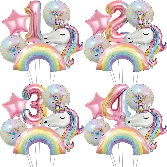 Rainbow Unicorn Aluminum Balloon 32inch Gradient Number Balloon Unicorn Party Supplies Unicorn Party Decoration Baby Shower