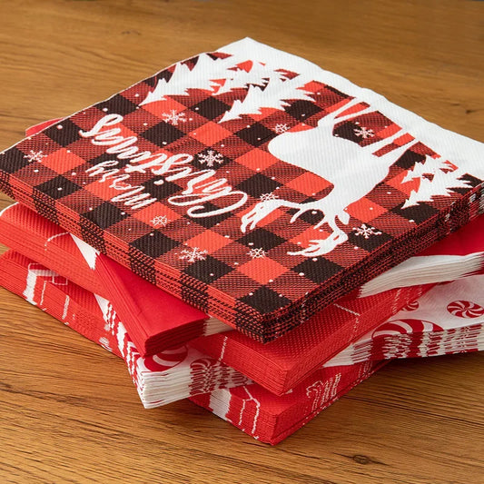 20 Christmas Napkins Holiday Party Decorations Disposable Party Supplies Festive Printed Paper Napkins Christmas Table Settings