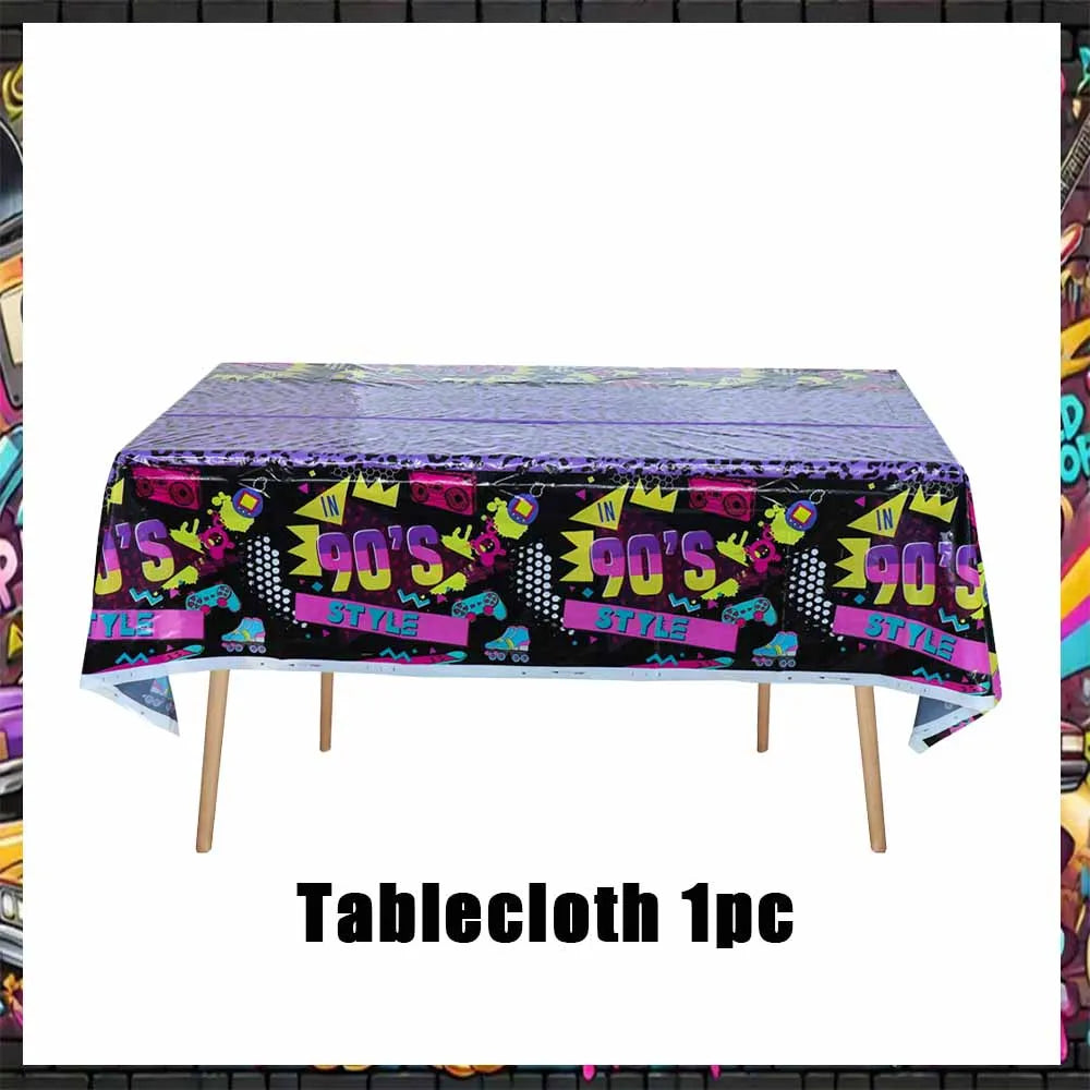 90’S Disco Party Decorations Back To 90s Backdrop Women Men Friend Birthday Music Party Disposable Tableware Balloon CakeTopper