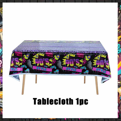 90’S Disco Party Decorations Back To 90s Backdrop Women Men Friend Birthday Music Party Disposable Tableware Balloon CakeTopper