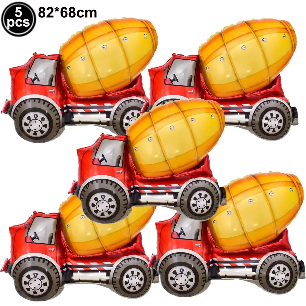 Construction Truck Balloons Excavator Cement Truck Forklift Crane Foil Balloon Kid Boys Birthday Party Construction Theme Decors