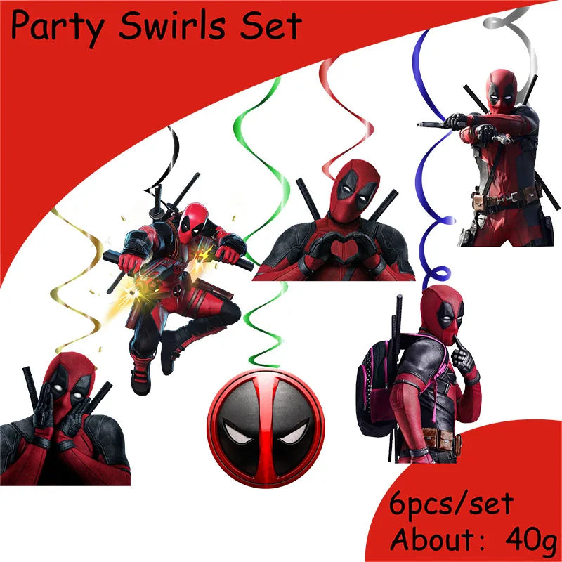 DEADPOOL Birthday Party Decorations Disposable Tableware Cake Topper Flag Kids Anniversaire Party Baby Shower Cake Kids Favors