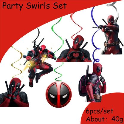 DEADPOOL Birthday Party Decorations Disposable Tableware Cake Topper Flag Kids Anniversaire Party Baby Shower Cake Kids Favors