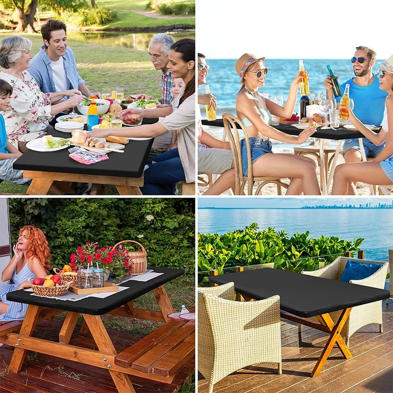 LMETJMA Rectangle Tablecloth Elastic Fitted Tablecloths for 6 Ft Tables Washable Folding Polyester Table Cover JT898