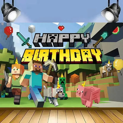 Party Decoration Game Theme Birthday Disposable Banner Hanging Balloon Cake Noodles Tableware Festival Decor Anime Accessories