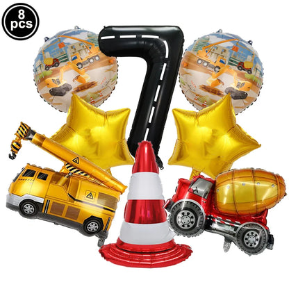Construction Truck Balloons Excavator Cement Truck Forklift Crane Foil Balloon Kid Boys Birthday Party Construction Theme Decors