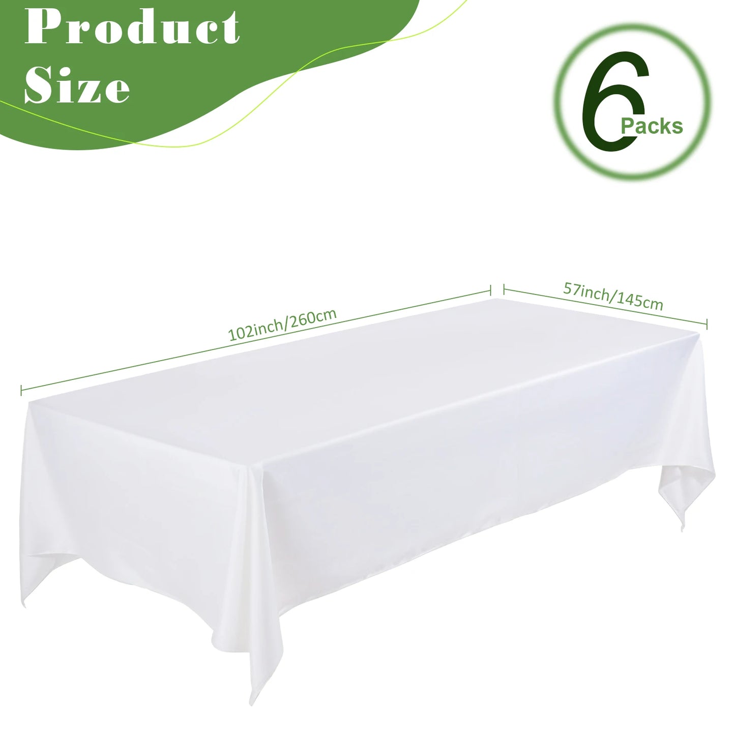 6Pcs White Tablecloth Rectangle Table Cloth Stain and Wrinkle Resistant Washable Polyester Table Cover for Dining Table Decor
