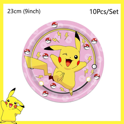 Pokemon Birthday Party Decoration Pikachu Balloons Disposable Tableware Cup Napkin Plate Tablecloth Baby Shower Cake Topper Flag
