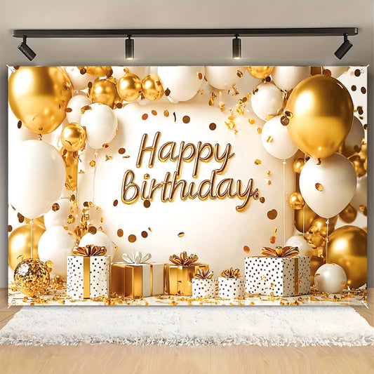 1pcs White and Gold Background Happy Birthday Party Decorations for Home Backdrop Banner 18th 30th 40th Birthday Party Supplies