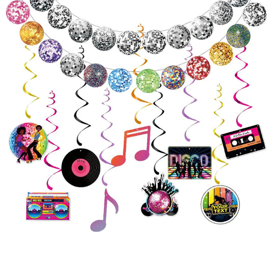 Disco Themed Party Banner Hanging Swirls Decor 70s 80s 90s retro Musical party Dancing Birthday Party Ceiling Spiral Decoration