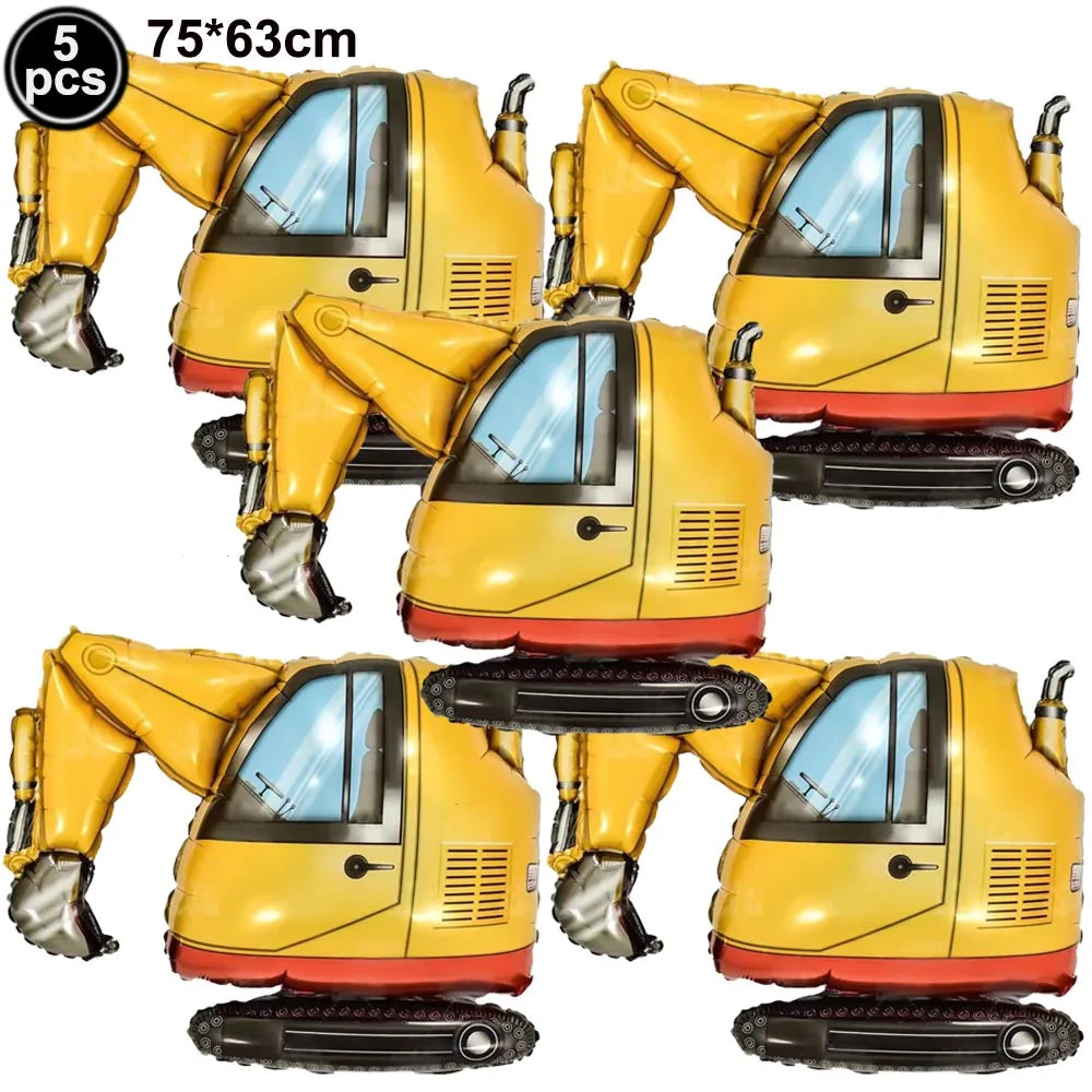 Construction Truck Balloons Excavator Cement Truck Forklift Crane Foil Balloon Kid Boys Birthday Party Construction Theme Decors