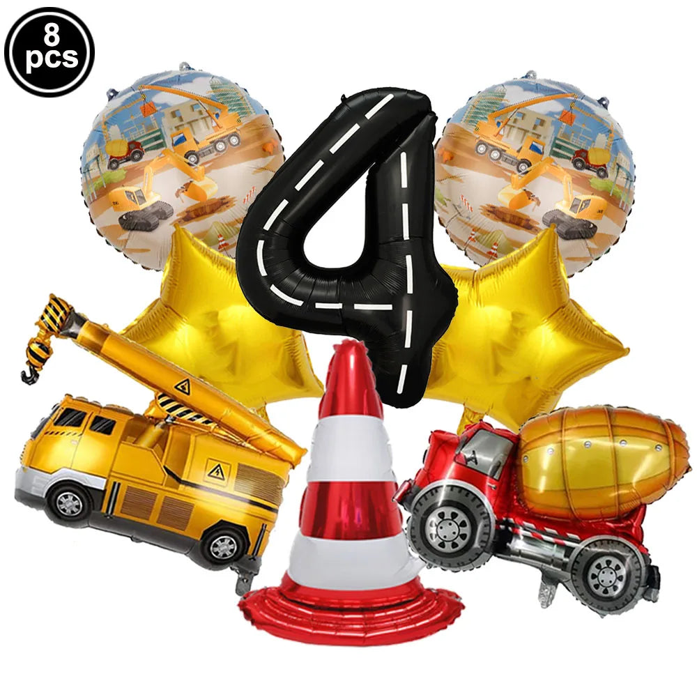 Construction Truck Balloons Excavator Cement Truck Forklift Crane Foil Balloon Kid Boys Birthday Party Construction Theme Decors