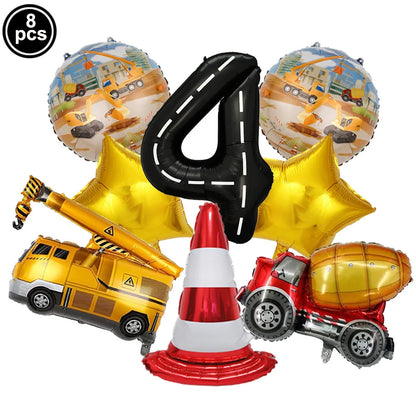 Construction Truck Balloons Excavator Cement Truck Forklift Crane Foil Balloon Kid Boys Birthday Party Construction Theme Decors