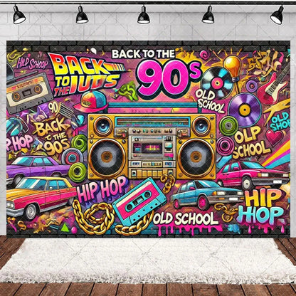 90’S Disco Party Decorations Back To 90s Backdrop Women Men Friend Birthday Music Party Disposable Tableware Balloon CakeTopper