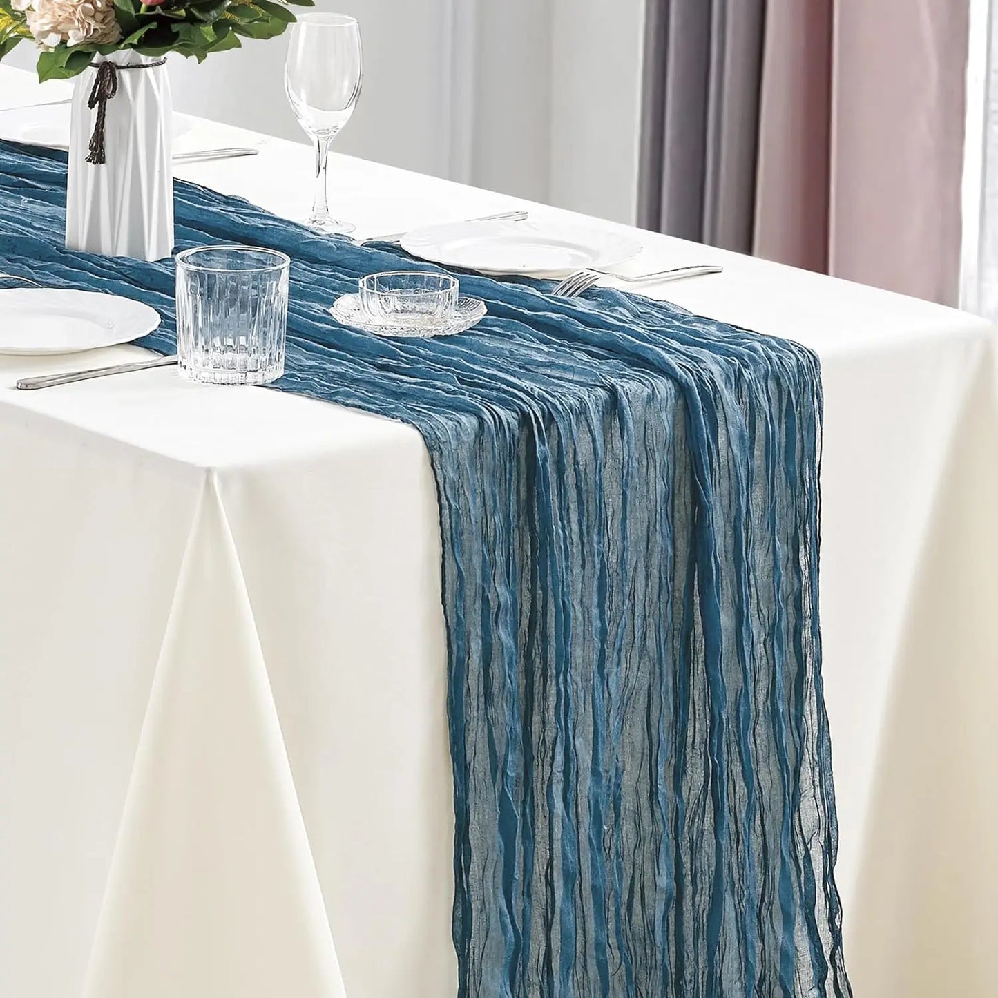 10Pcs Cheesecloth Table Runner Boho Gauze Table Runner 40x270cm Romantic Table Runner for Wedding Bridal Shower Birthday Party
