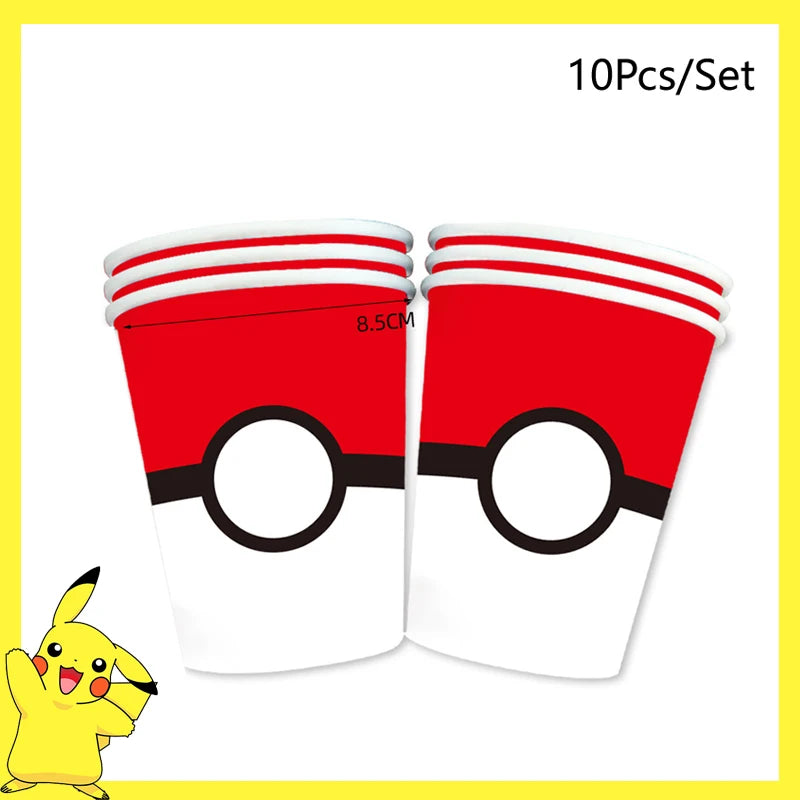 Pokemon Birthday Party Decoration Pikachu Balloons Disposable Tableware Cup Napkin Plate Tablecloth Baby Shower Cake Topper Flag