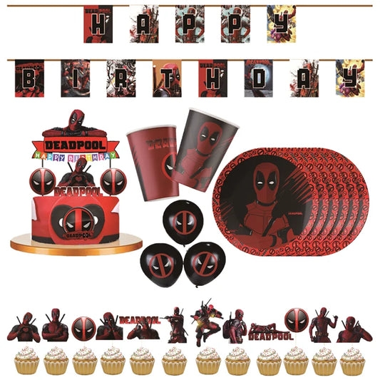 DEADPOOL Birthday Party Decorations Disposable Tableware Cake Topper Flag Kids Anniversaire Party Baby Shower Cake Kids Favors