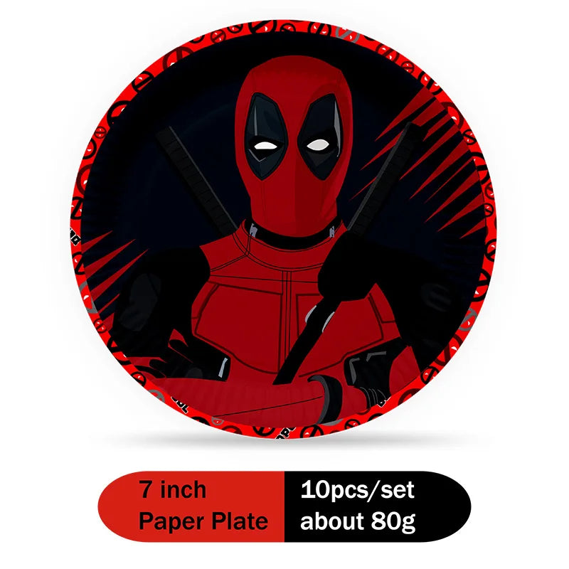 DEADPOOL Birthday Party Decorations Disposable Tableware Cake Topper Flag Kids Anniversaire Party Baby Shower Cake Kids Favors