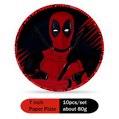 DEADPOOL Birthday Party Decorations Disposable Tableware Cake Topper Flag Kids Anniversaire Party Baby Shower Cake Kids Favors