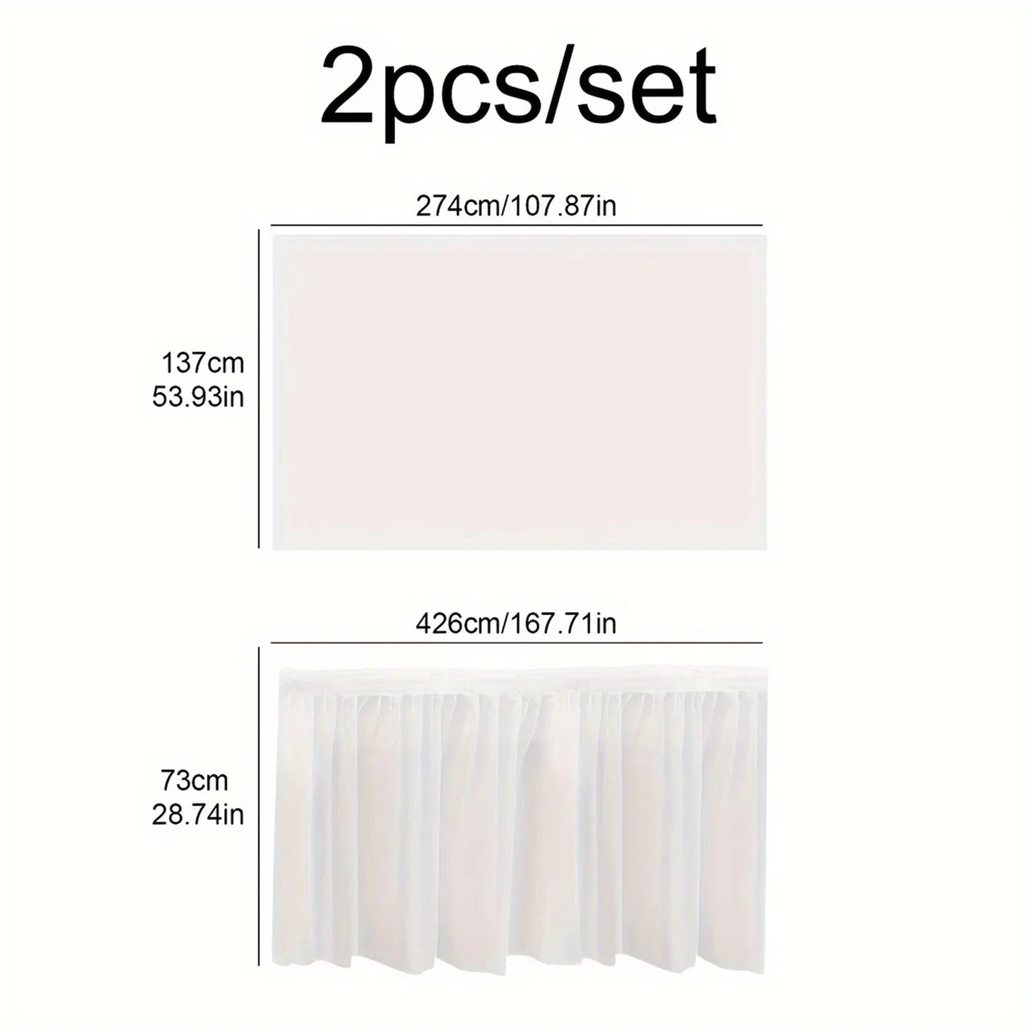 2pcs Tablecloth Set Disposable Solid Color Table Cover Table Skirts Rectangular Paper Table Covers With Long Skirting For Party