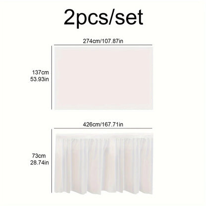 2pcs Tablecloth Set Disposable Solid Color Table Cover Table Skirts Rectangular Paper Table Covers With Long Skirting For Party