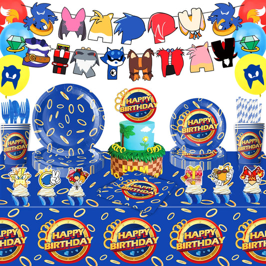 Sonic boys and girls' birthday party decorations, baby party decorations, disposable tableware stickers，tablecloths，back drop。