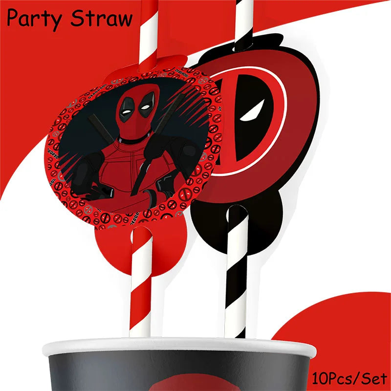 DEADPOOL Birthday Party Decorations Disposable Tableware Cake Topper Flag Kids Anniversaire Party Baby Shower Cake Kids Favors