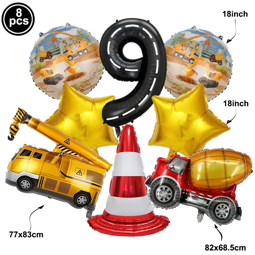 Construction Truck Balloons Excavator Cement Truck Forklift Crane Foil Balloon Kid Boys Birthday Party Construction Theme Decors