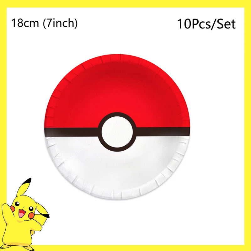 Pokemon Birthday Party Decoration Pikachu Balloons Disposable Tableware Cup Napkin Plate Tablecloth Baby Shower Cake Topper Flag
