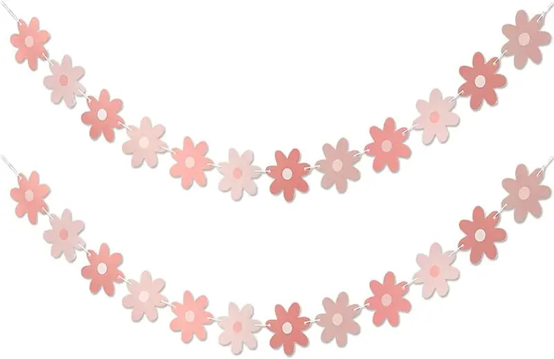 Pink Daisy Party Decor - Groovy Boho Decor Party Garland Banners - Spring Daisy Flower Cutouts Bunting Banner Flags